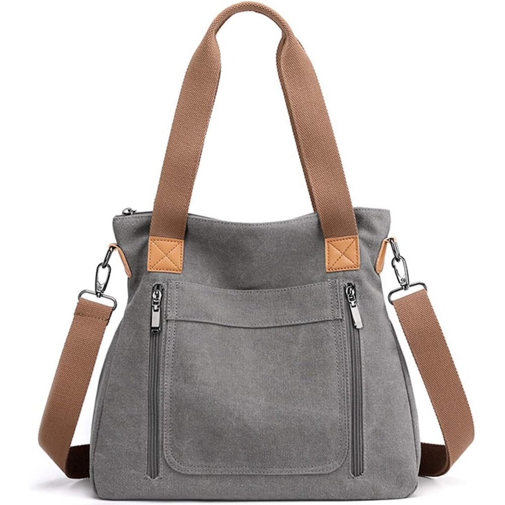 Women's Canvas Tote Bag Work Shoulder Crossbody Bags Vintage Multi-pocket Handba